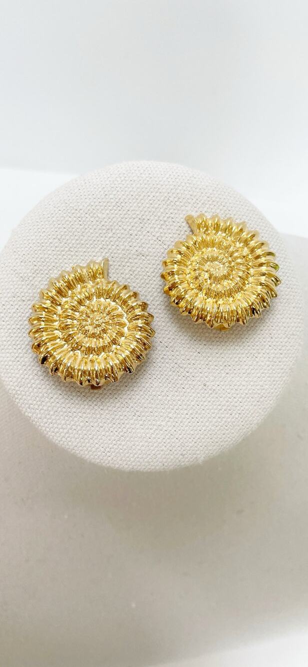 Vintage Gold Seashell Earrings Nautical Statement Jewelry Clip-On Style